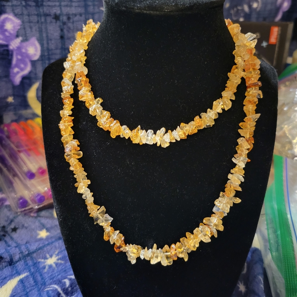 Vibrant Citrine Gemstone Chip Necklace